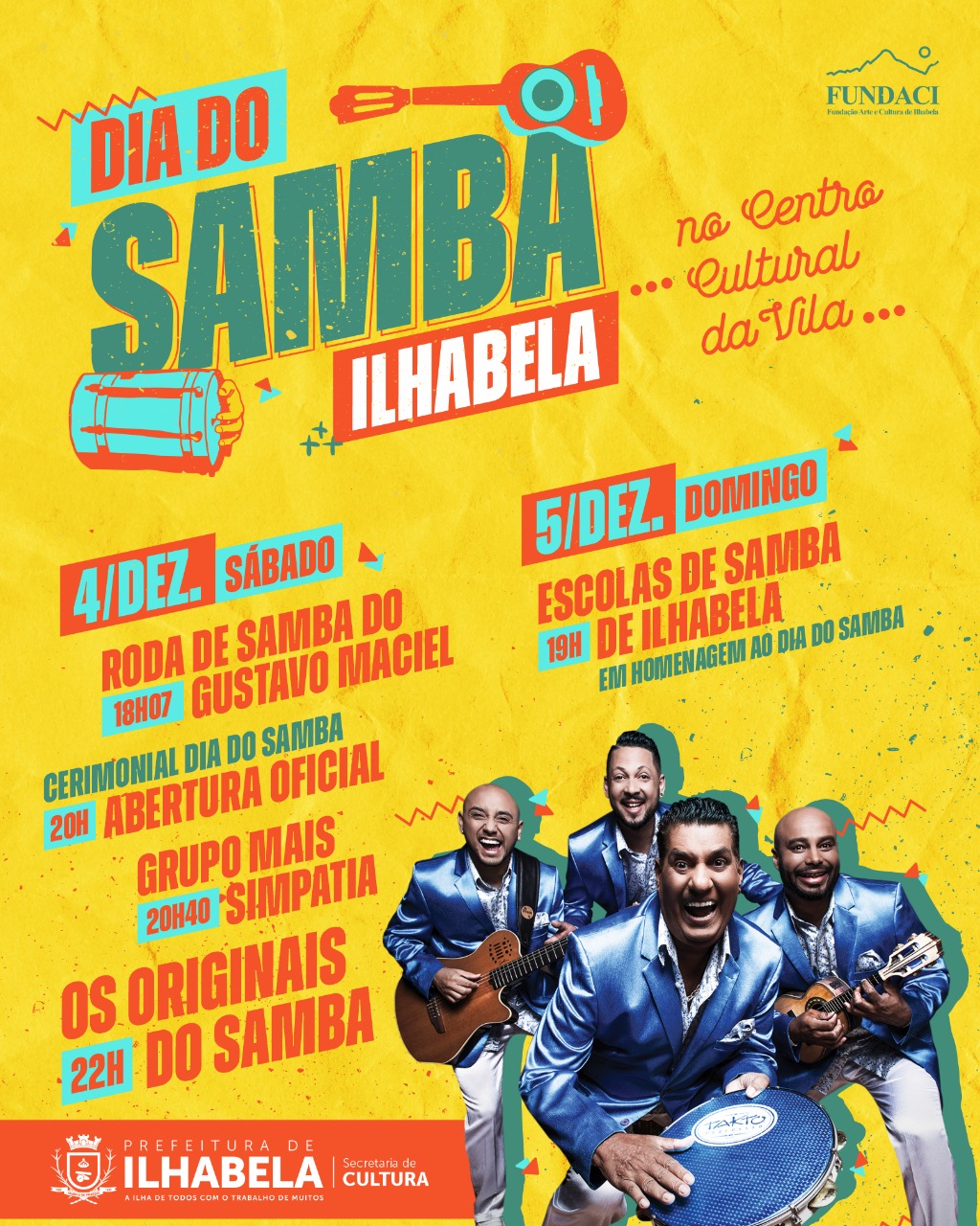 Ilhabela comemora Dia do Samba com show de “Os Originais do Samba” e bandas locais no final de semana