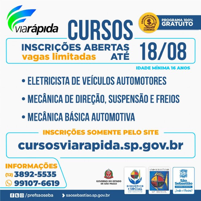 Prefeitura de São Sebastião e Programa Via Rápida está com inscrições abertas