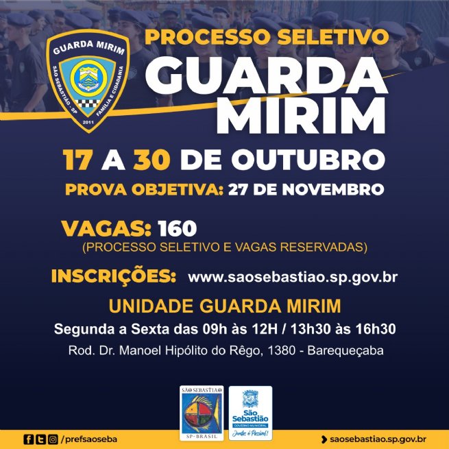 Inscrições abertas para o processo seletivo do Curso de Formação de Guarda Mirim