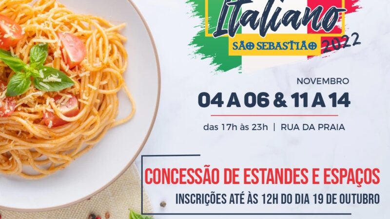 Comerciantes já podem fazer a inscrição para estandes no Festival Italiano de São Sebastião 2022