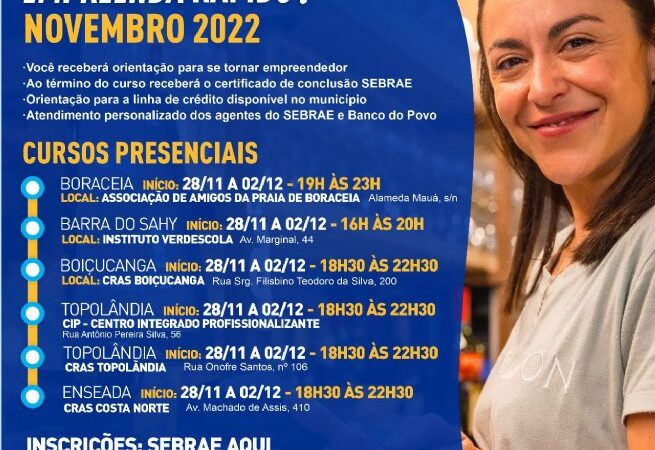 Agenda de cursos presenciais gratuitos do Programa Empreenda Rápido