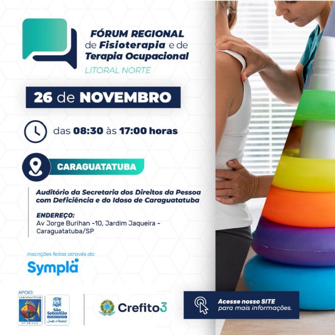 Fórum Regional de Fisioterapia e Terapia Ocupacional neste sábado (26)