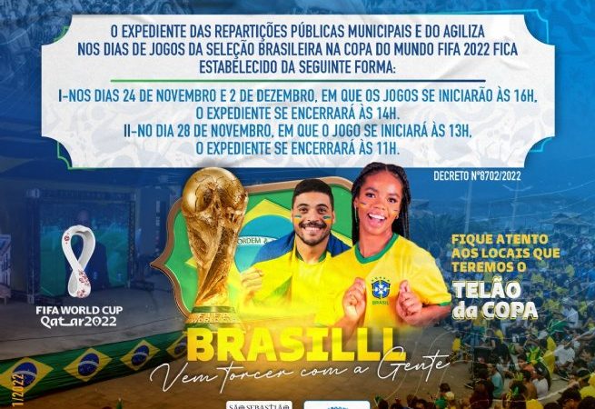 Funcionamento diferenciado em dias de jogos do Brasil na Copa do Mundo nas repartições públicas municipais