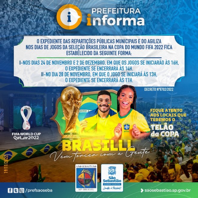 Funcionamento diferenciado em dias de jogos do Brasil na Copa do Mundo nas repartições públicas municipais