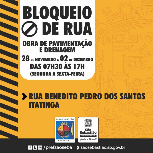Interdição ocorrerá no período de 28 de novembro a 02 de dezembro