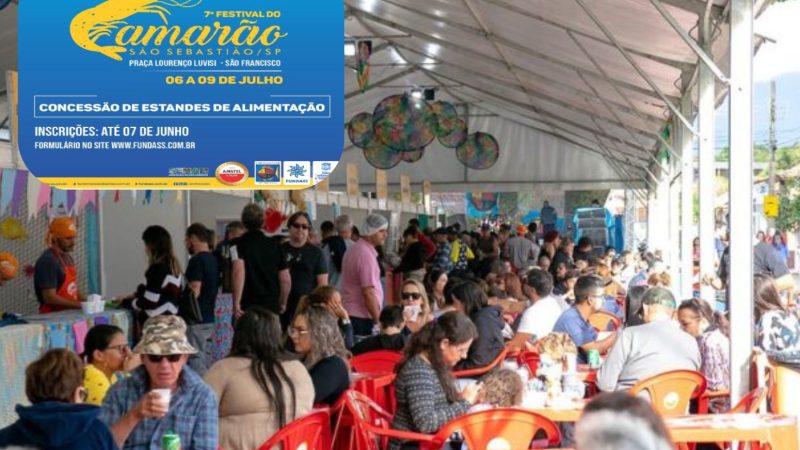 Prefeitura de São Sebastião abre inscrições para concessão de estandes do 7º Festival do Camarão