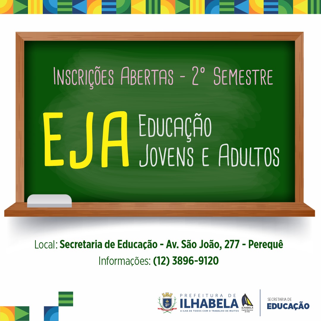 Inscrições abertas para Educação de Jovens e Adultos (EJA) em Ilhabela