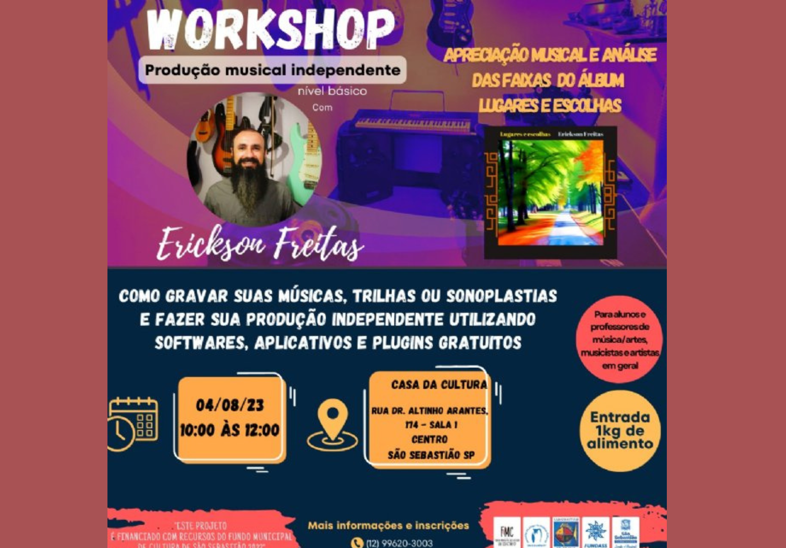 Músico Erickson Freitas conduz workshop apoiado pelo Programa de Fomento Cultural São Sebastião 2022