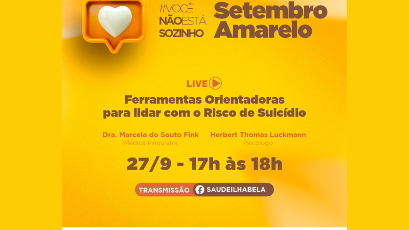 Setembro Amarelo: Ferramentas de prevenção ao suicídio são tema de Live