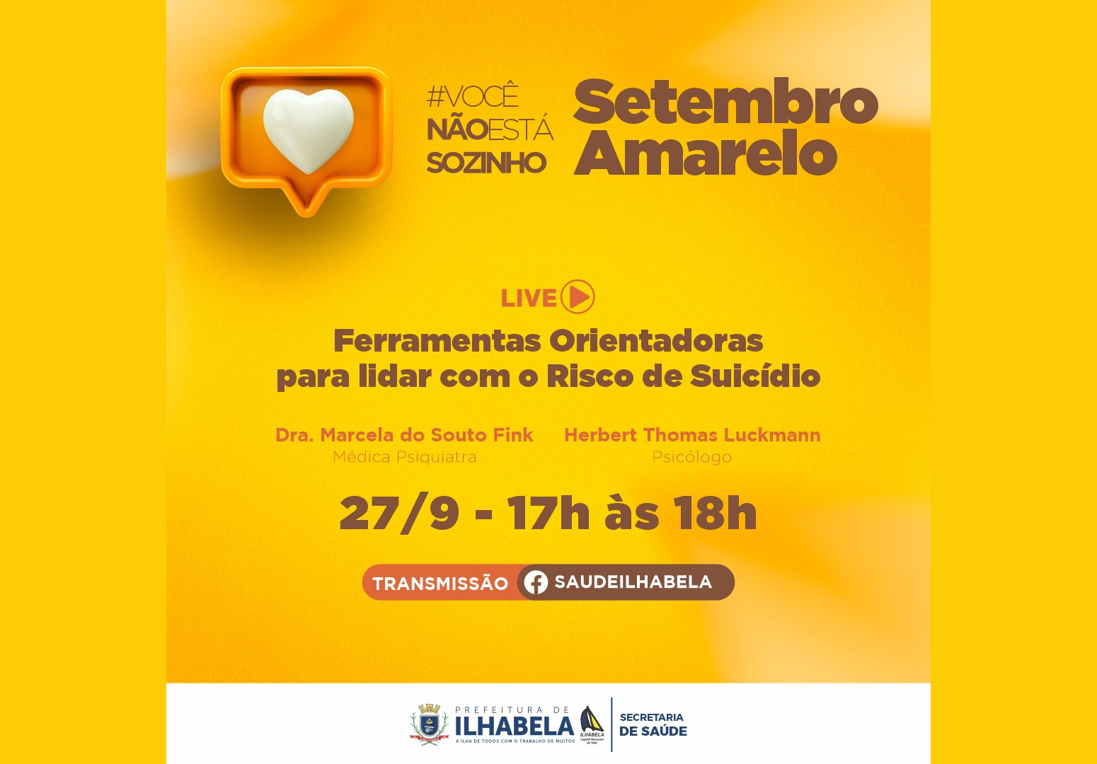Setembro Amarelo: Ferramentas de prevenção ao suicídio são tema de Live