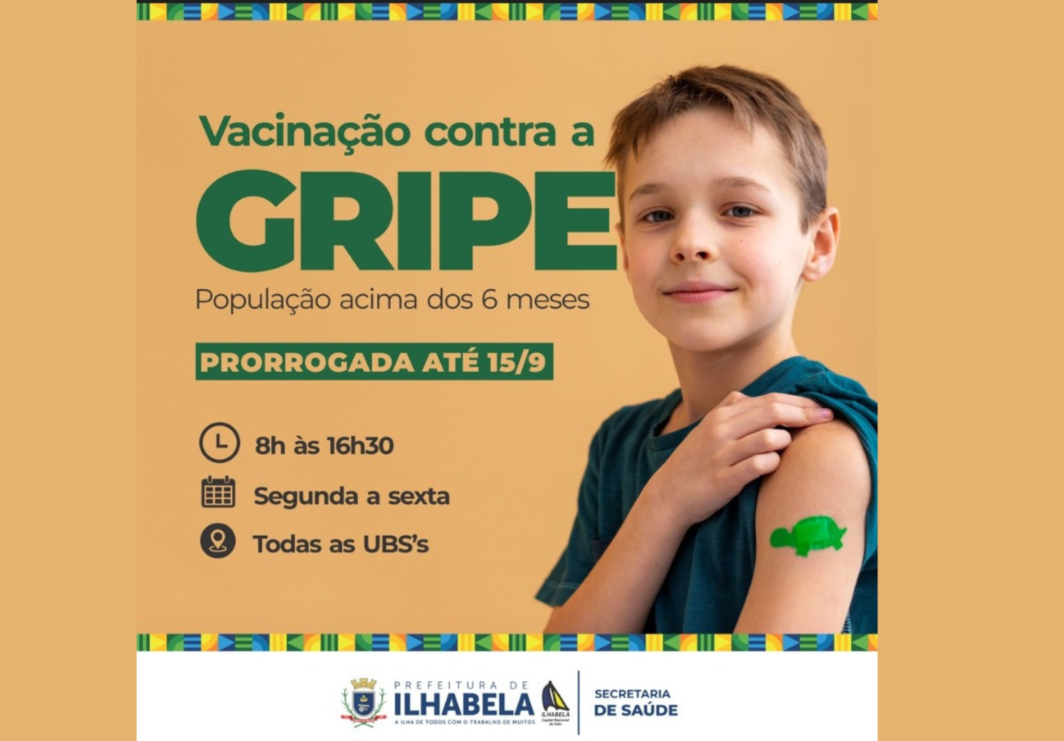 Campanha de Vacinação contra Influenza segue até 15 de setembro em Ilhabela