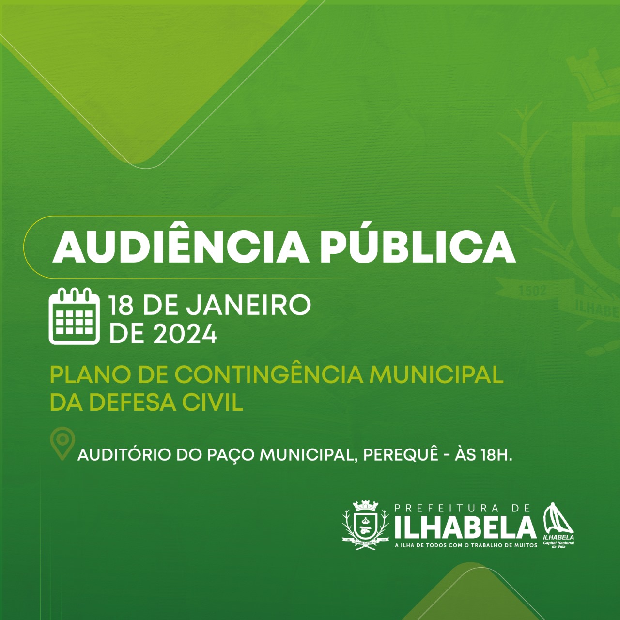Plano Municipal de Contingência da Defesa Civil de Ilhabela será apresentado em audiência pública