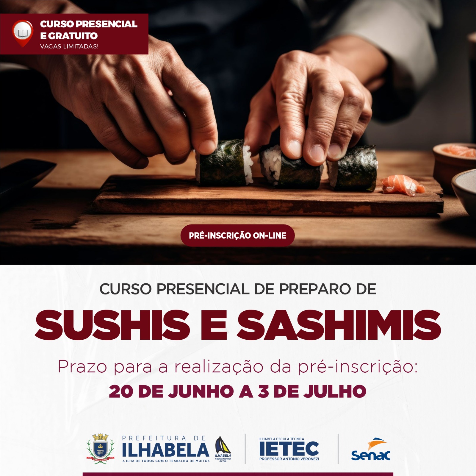 Em Ilhabela, curso de Sushis e Sashimis em parceria com o SENAC