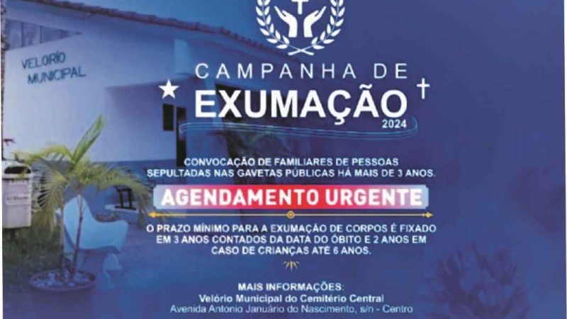 Prefeitura de São Sebastião convoca familiares para exumação dos corpos de parentes sepultadas há mais de três anos