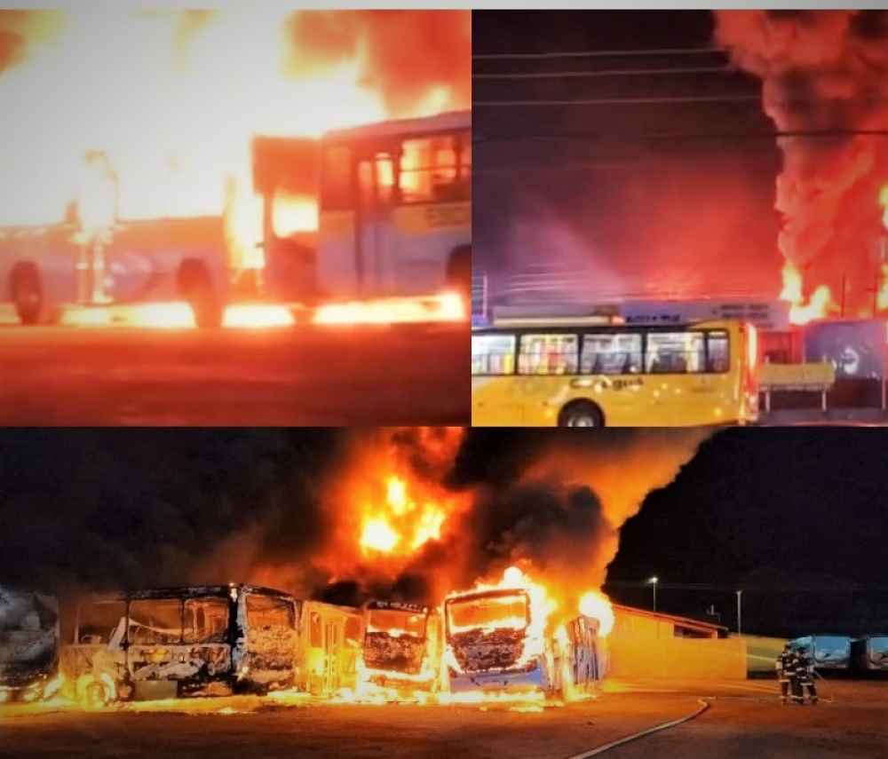 Caraguá – Incêndio destrói 17 ônibus em garagem da empresa SOU