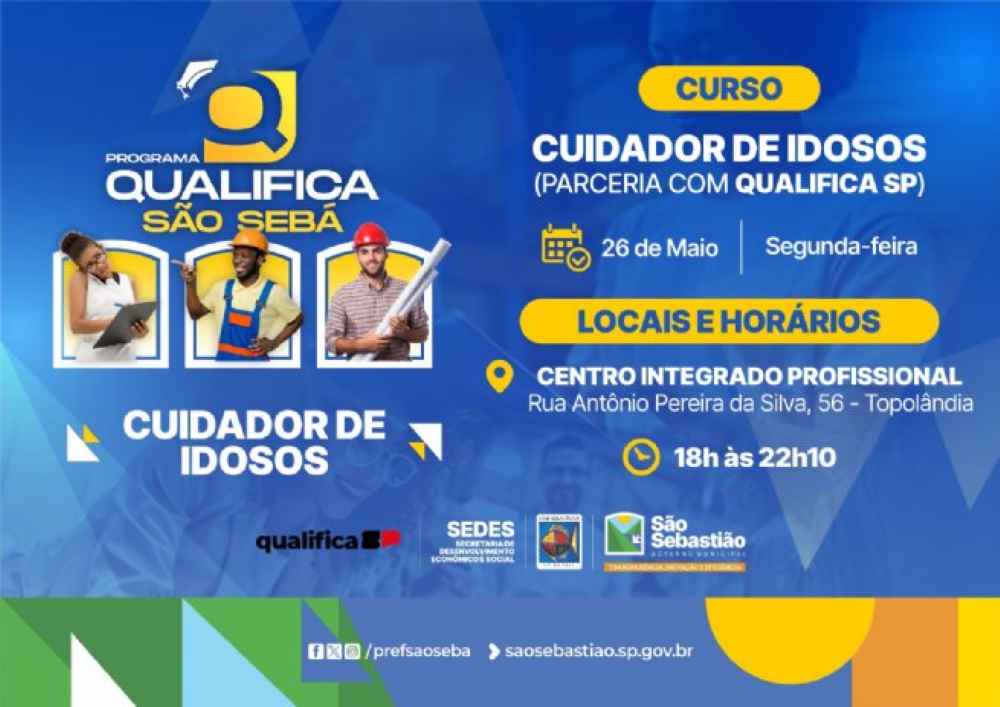 Curso Gratuito de Cuidador de Idosos com Inclusão Digital em São Sebastião